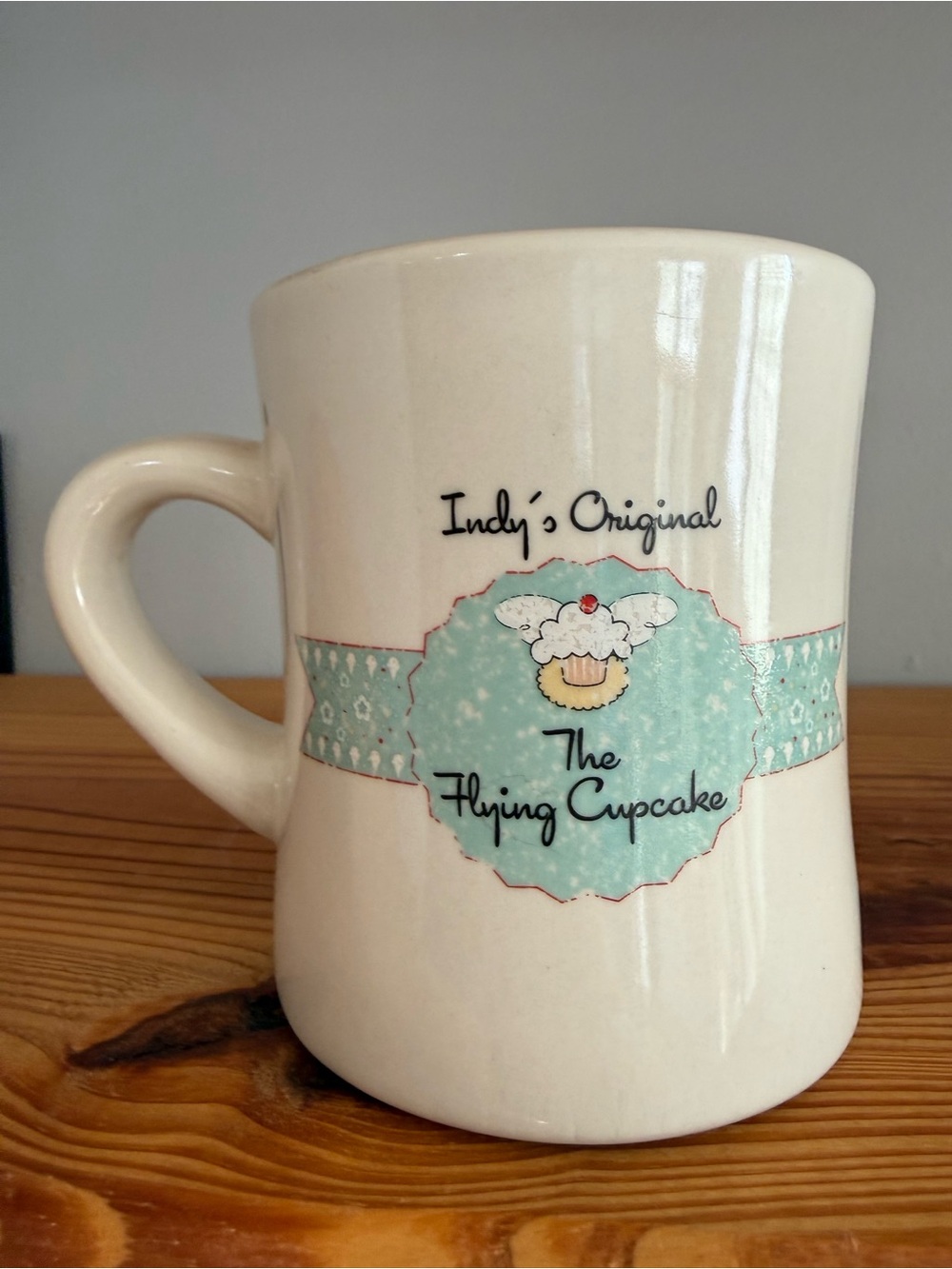 The Flying Cupcake Ceramic Mug - Cream with Mint Accents